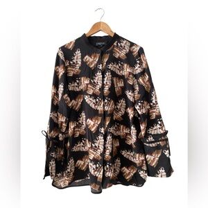 Lafayette 148 100% silk Desra Impasto Leaf-print blouse top size XL spotless